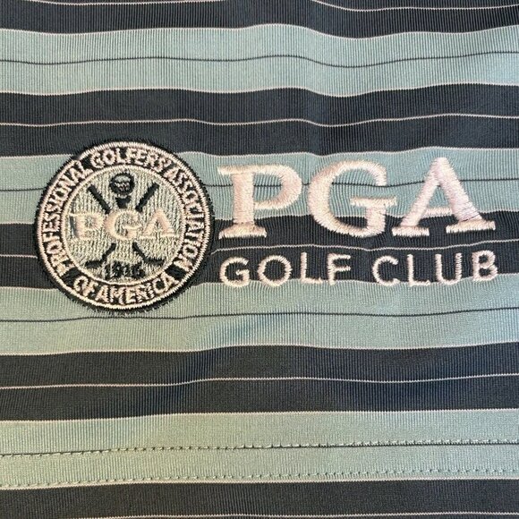 Dunning Golf Polo Shirt Mens Extra Large PGA Golf Club Blue Green Stripe Stretch - Picture 9 of 16
